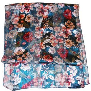 Scarf floral satin chiffon teal-orange light weight summer